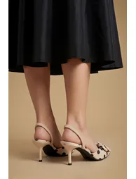 Chantel Satin Slingback Polka Dot Bow Detail Court Heels - 1