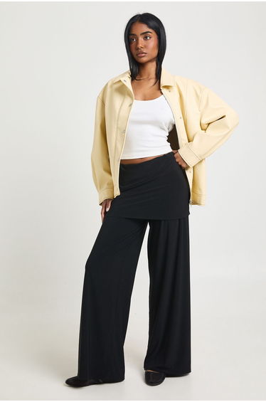 Skirt Layered Wide Leg Trouser - black