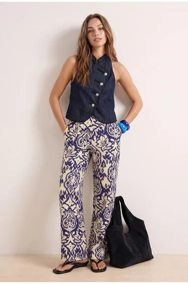 Multicolored Ethnic Pattern Wide Cut Wide Leg Woven Trousers