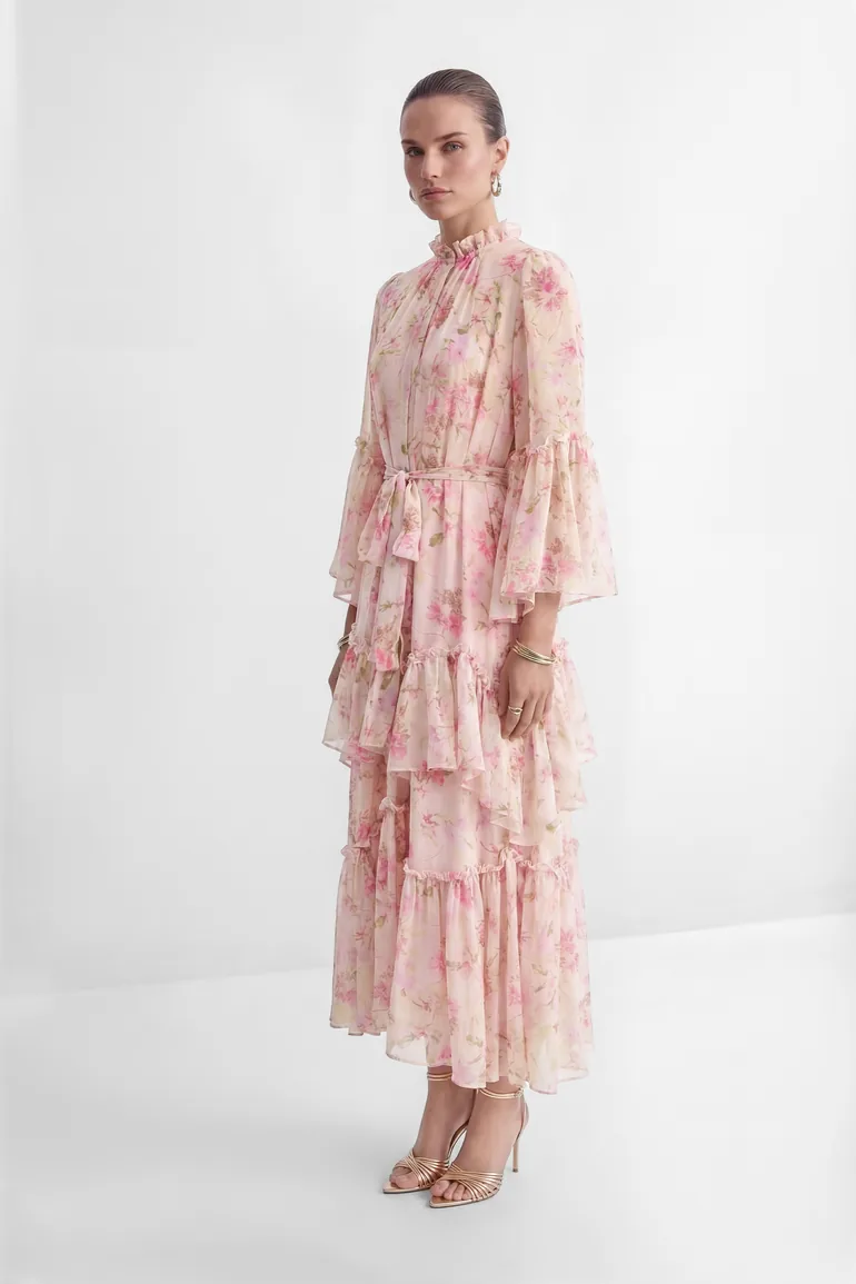 Dreamy Occasions Pink Floral Print Tiered Ruffle Maxi Dress - 4