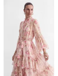 Dreamy Occasions Pink Floral Print Tiered Ruffle Maxi Dress - 6