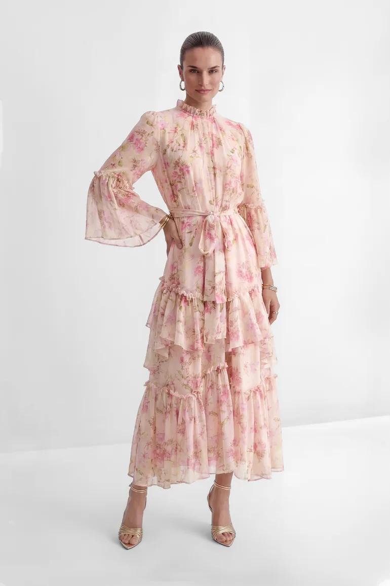 Dreamy Occasions Pink Floral Print Tiered Ruffle Maxi Dress - 2