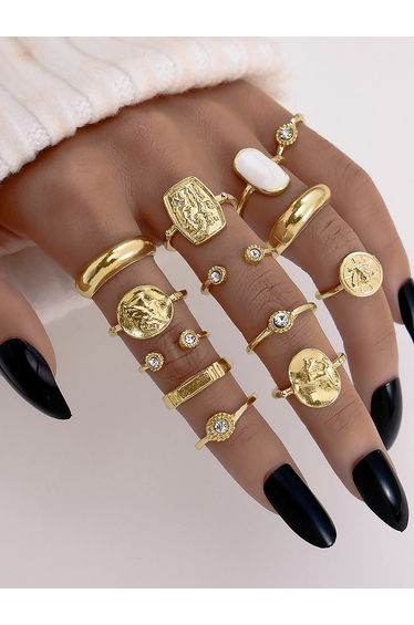 Set of 13 - Rhinestone Embellished Ring