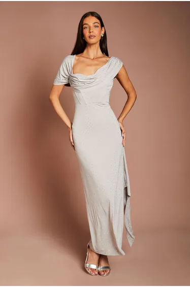 Drape Detail Hot Fix Maxi Dress