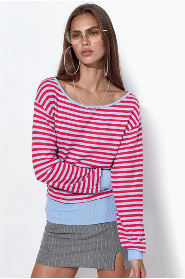 BUSEM Women's Striped Long-sleeve Ribbed T-shirt