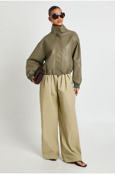 Nylon Pleat Detail Cargo Trousers - washed khaki