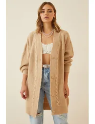 Women's Cream Balloon Sleeves Oversized Knitwear Cardigan