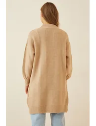 Women's Cream Balloon Sleeves Oversized Knitwear Cardigan - 1