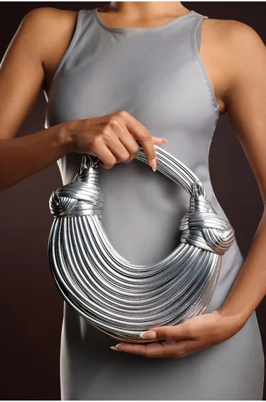 Blossom Curved Silver Metallic Shoulder Bag