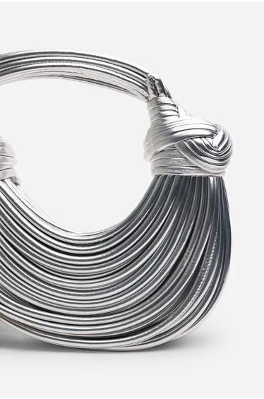 Blossom Curved Silver Metallic Shoulder Bag