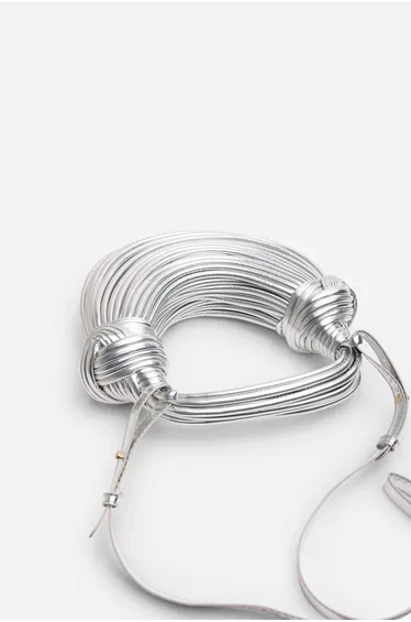 Blossom Curved Silver Metallic Shoulder Bag