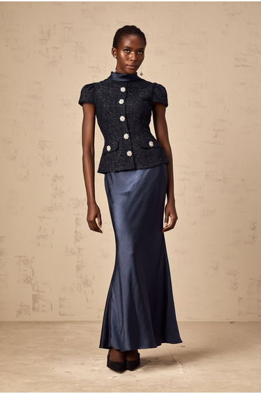 Josette blue peplum-waist panelled set