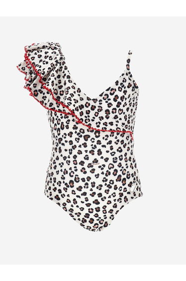 Girls Leopard Print Swimsuit in Beige