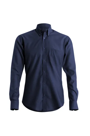 Kustom Kit Mens Slim Fit Long Sleeved Oxford Work Shirt - Navy