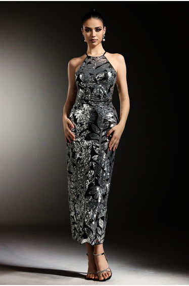 Jilly Halter Sleeveless Sequin Maxi Dress