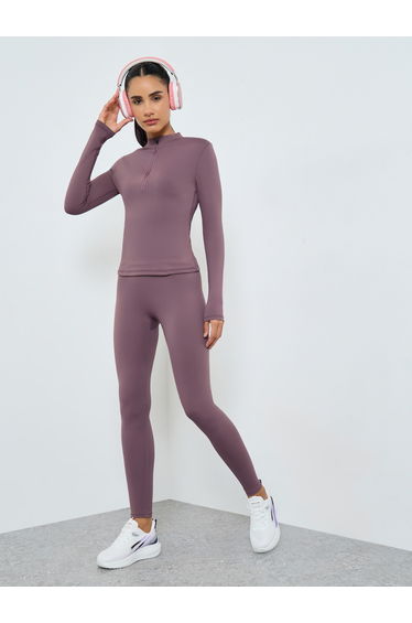 Back Mesh Insert Half Zip Thumbhole Sleeve Top and Leggings Set