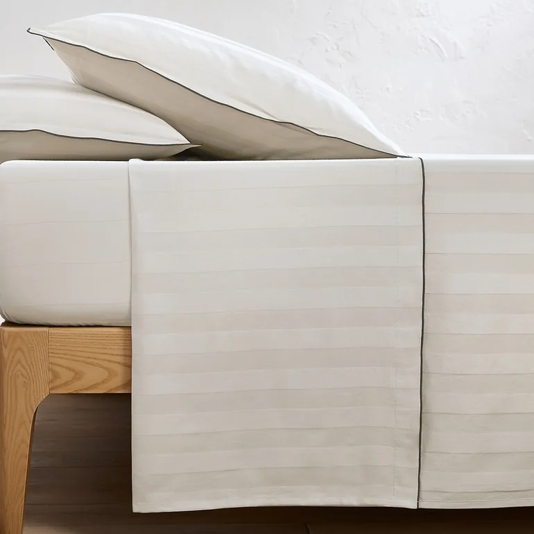 Victor Striped 100% Washed Cotton Satin 300 Thread Count Flat Sheet