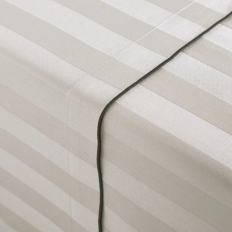 Victor Striped 100% Washed Cotton Satin 300 Thread Count Flat Sheet - 1