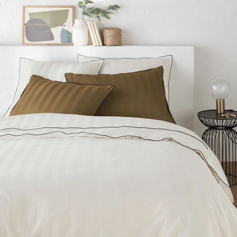Victor Striped 100% Washed Cotton Satin 300 Thread Count Flat Sheet - 4