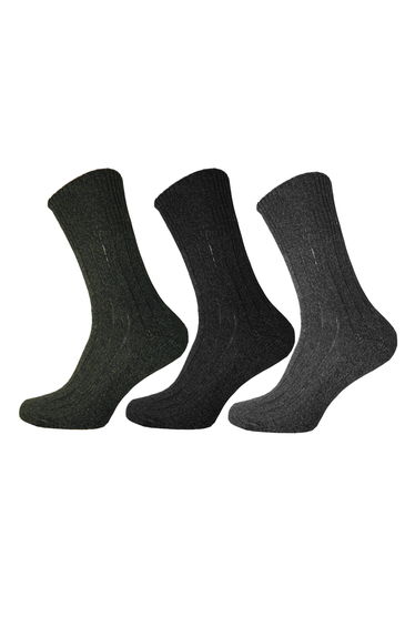 Mens Wool Blend Non Elastic Top Light Hold Socks (Pack Of 3) - Green/Blue