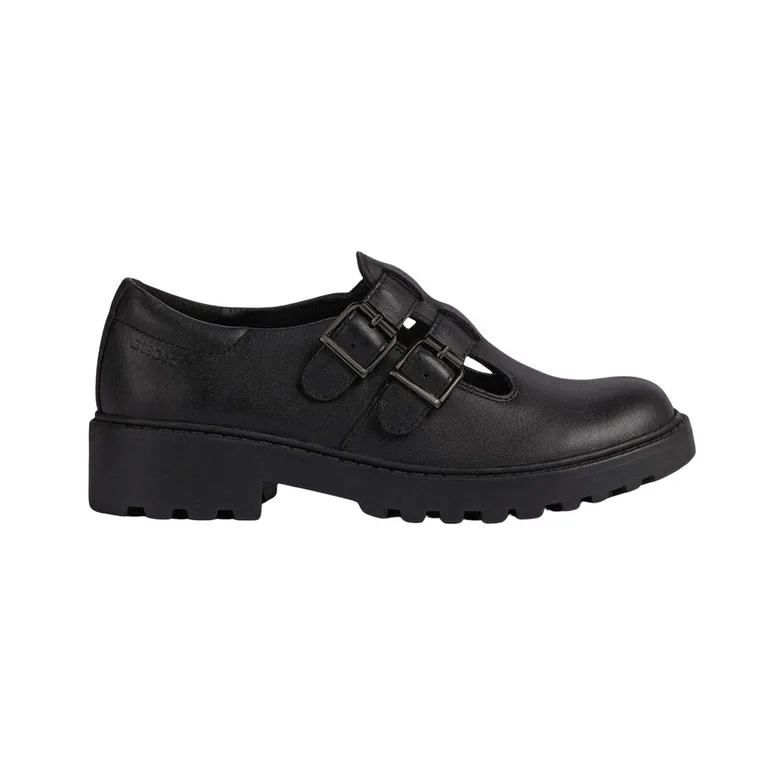 Geox Girls Casey Ballerina Leather School Shoes - Black - 1