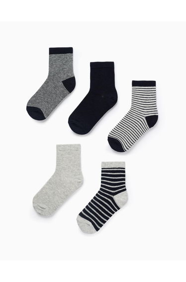 Pack of 5 Pairs of Socks for Boys 'Stripes', Dark Blue/Grey