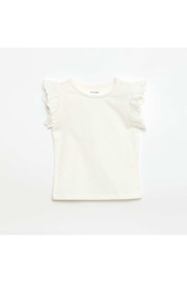 Ruffled short-sleeved jersey T-shirt WHITE