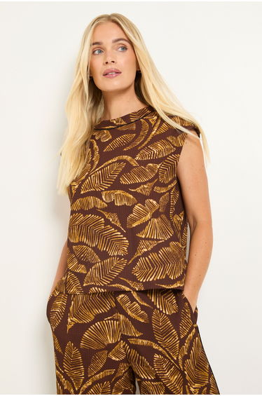 Petite Palm Jersey Contrast Piping Tank Top
