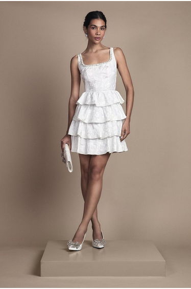 Ruffle Hem Mini Wedding Dress