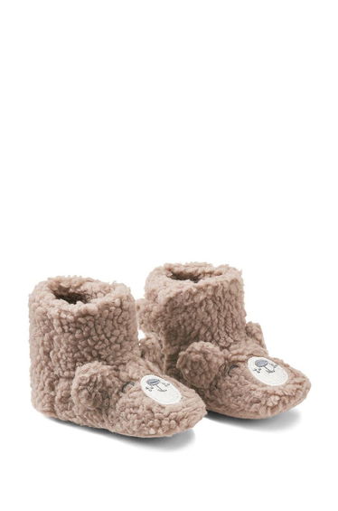 Kids' Fluffy Slipper Boots with Bear Embroidery and Touch 'n' Close Fastening