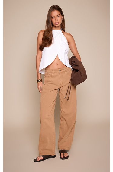 White Linen Look Halterneck Cross Detail Cami Top