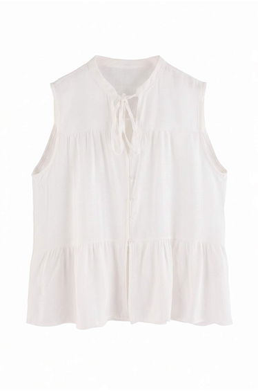 White Linen Look Woven Large Size Blouse