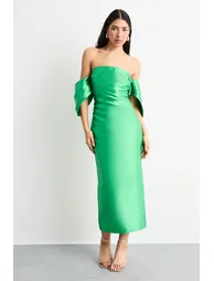 Structured Puff Sleeve Bardot Dress - 3