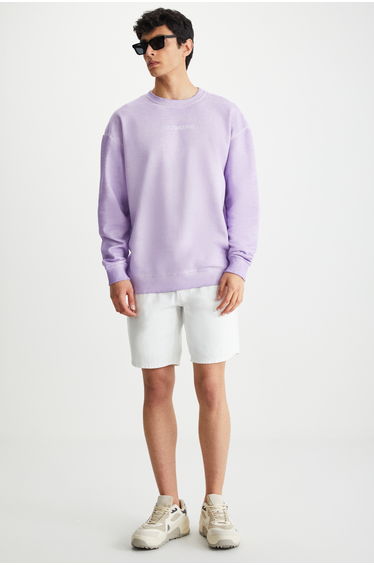 GRIMELANGE BLANDON Men's Crew Neck Fleece-Lined Printed Washed Lilac Sweatshirt