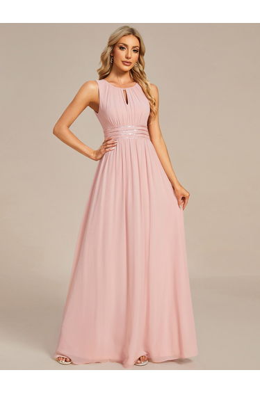 ever KALIA|Simple Sleeveless A-line Chiffon Bridesmaid Dress with Hollow Out Detail