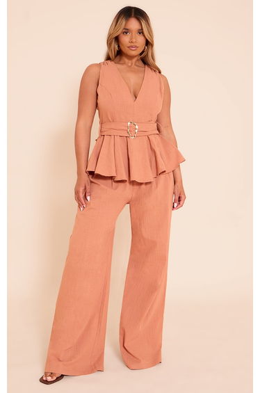 Shape Rust Linen Highwaisted Wide Leg Trousers