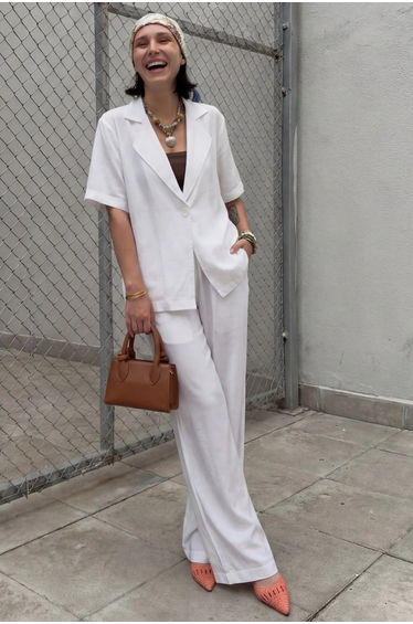 MY FASHION Buttoned Wide Leg Two-Piece Coord Set