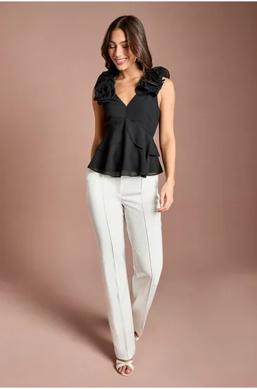 3D Floral Strap Chiffon Top