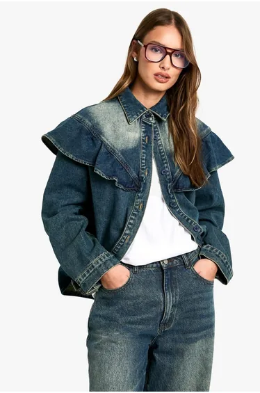 Frill Detail Shirt - mid blue