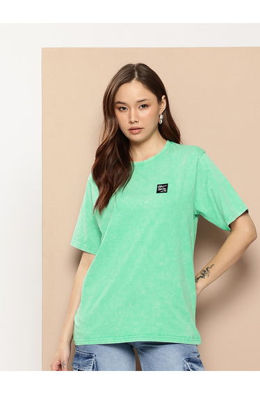 Women Oversized Washed Printed T-Shirt