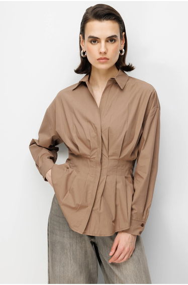 MIXRAY Fitted Long Sleeve Poplin Shirt with Button Closure