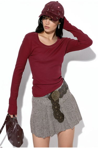 BUSEM Women's Ribbed Slim-Fit Long-Sleeve Top