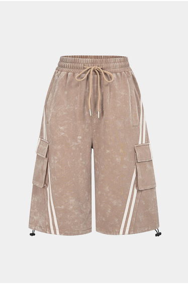 Striped Pocket Drawstring High Waist Shorts