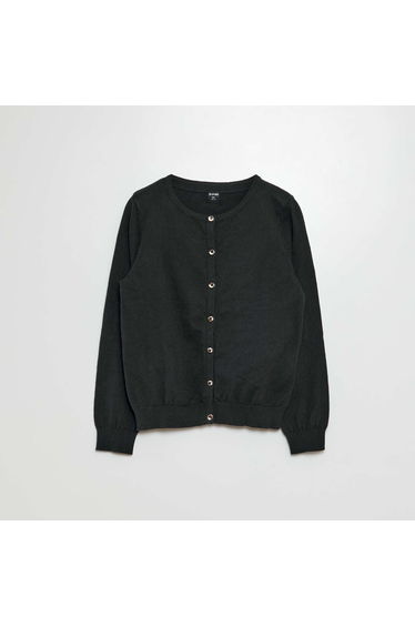 Plain knit cardigan BLACK
