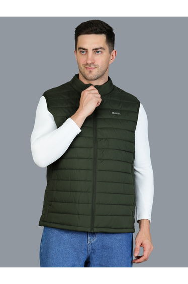 Men Olive Green Padded Puffer Vest