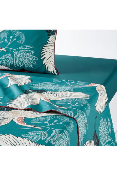 Grues Bird Cotton Percale 180 Thread Count Flat Sheet