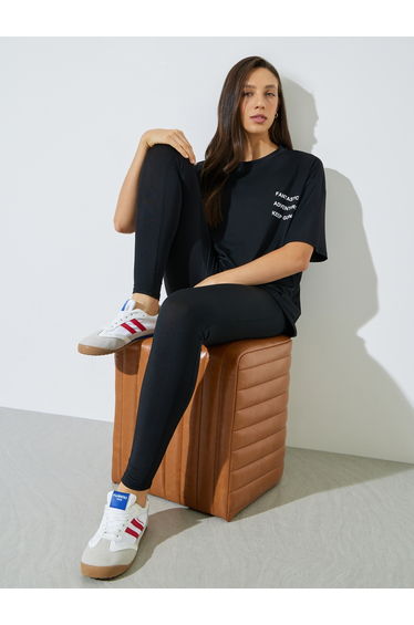 Black Slogan Oversized T-Shirt and Leggings Co-ord Set