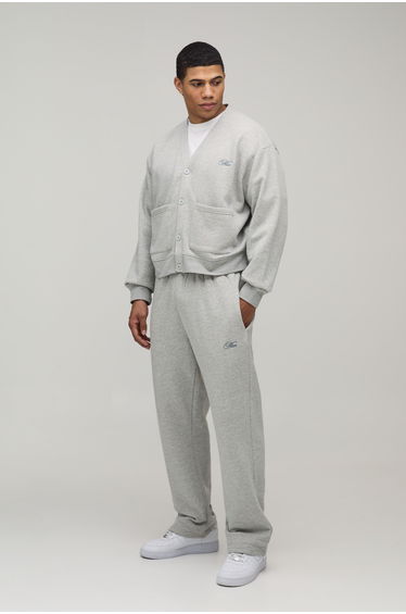 Oversized Boxy Official Man Applique Jersey Cardigan Tracksuit - grey marl