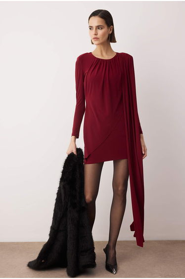 Limited edition dark burgundy plain knitted short / mini dress