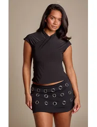 Shape Black Eyelet Detail Mini Skirt - 3